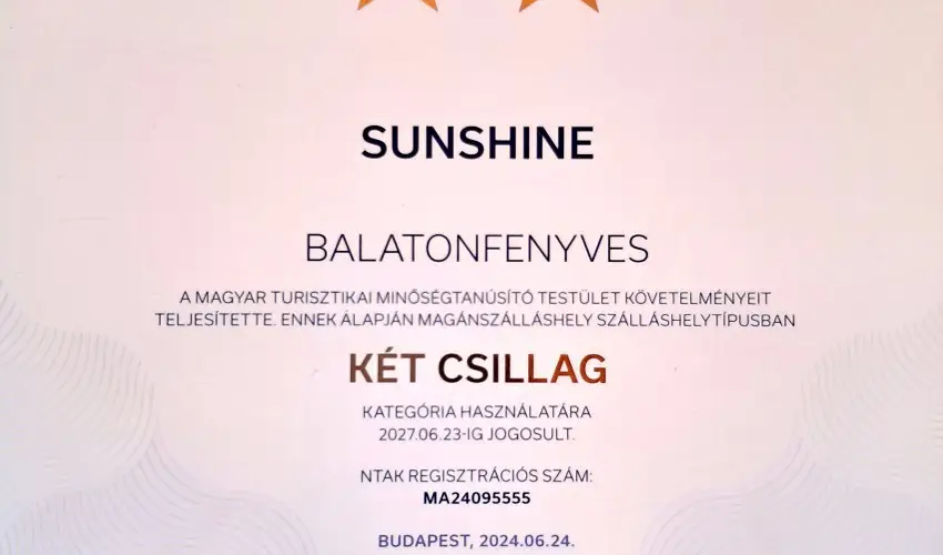 Sunshine Vendghz Balatonfenyves - Augusztus 20. (min. 5 j)