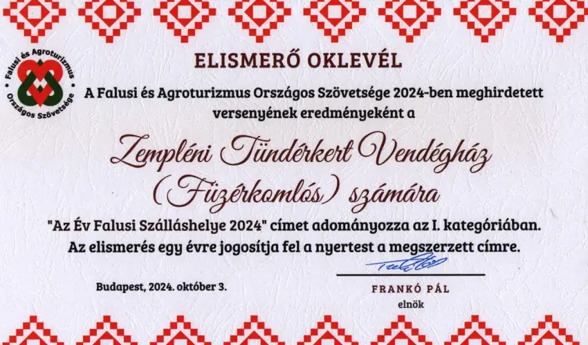 Zempl�ni T�nd�rkert Vend�gh�z F�z�rkoml�s - Augusztus 20. (min. 2 �j)